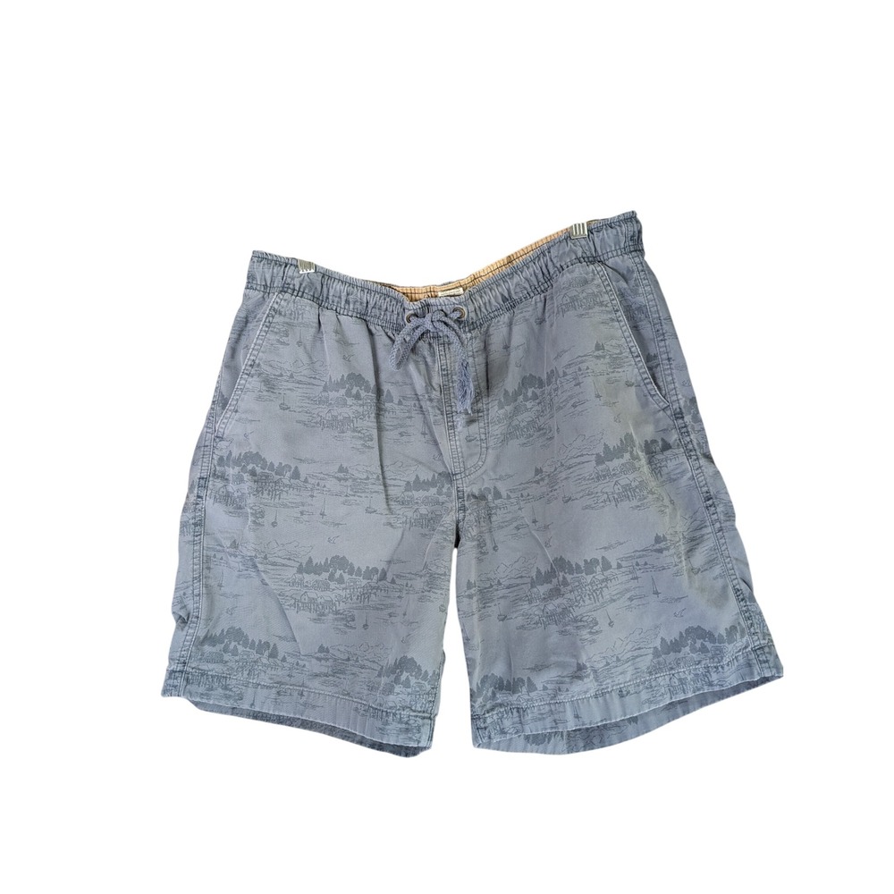 LL Bean Classic Fit Shorts Mens L Blue Coastal Scenic Print Cotton